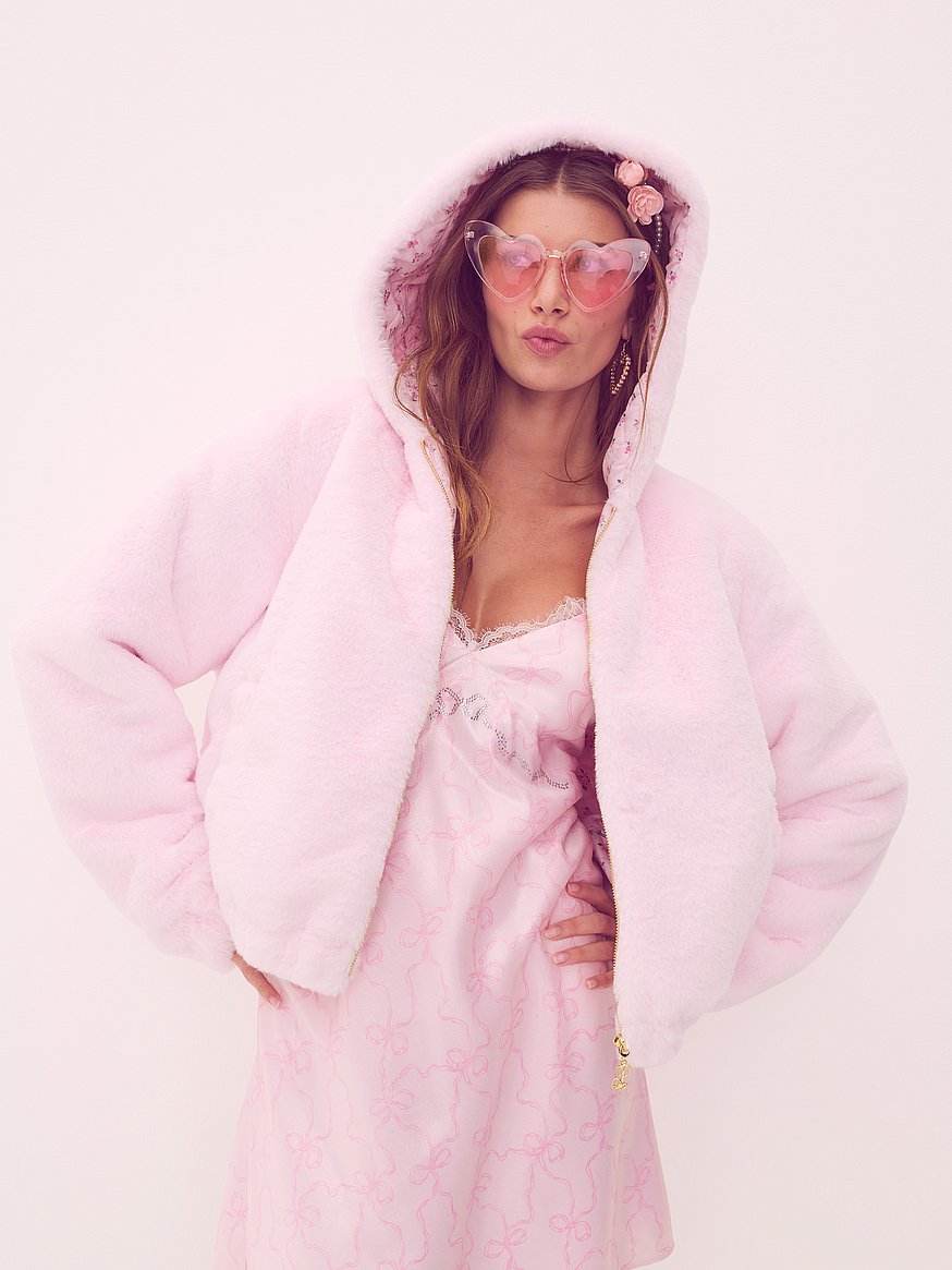 Buy PINK x LoveShackFancy Faux-Fur Cropped Bomber Jacket, Pink