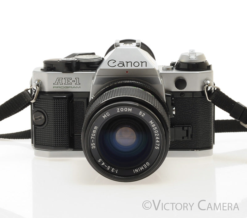Canon AE-1 Program Chrome 35mm Film SLR Camera 35-70mm Zoom Lens [EXC]