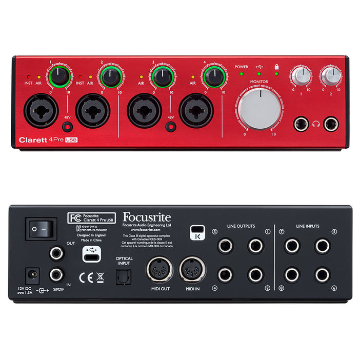 Focusrite Clarett 4Pre USB 18-in 8-out Audio Interface | Vision Guitar