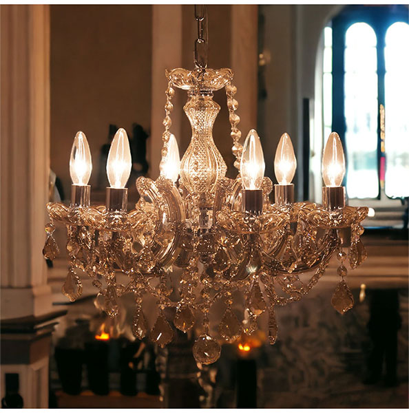 LED対応】 クリスタルガラスシャンデリア 6灯(シャルム・シャンパン