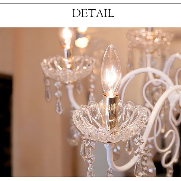 ガラス製 ホワイト シャンデリア 6灯 クリスタル ビーズ 装飾 ライト