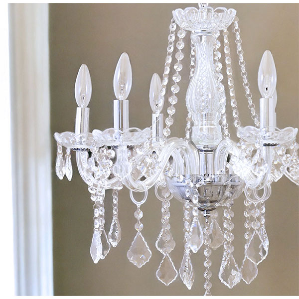 LED対応】 モダンガラスシャンデリア 6灯(キャスドラル・クローム