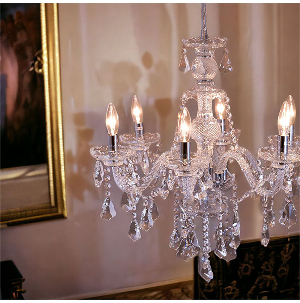 LED対応】 クリスタルシャンデリア 6灯(ライカ・ホワイト) 【送料無料