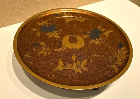 ♢乾山焼？珍品 芭蕉扇 唐貴婦人 金彩銀彩 蓋付き沈香壺 明治時代