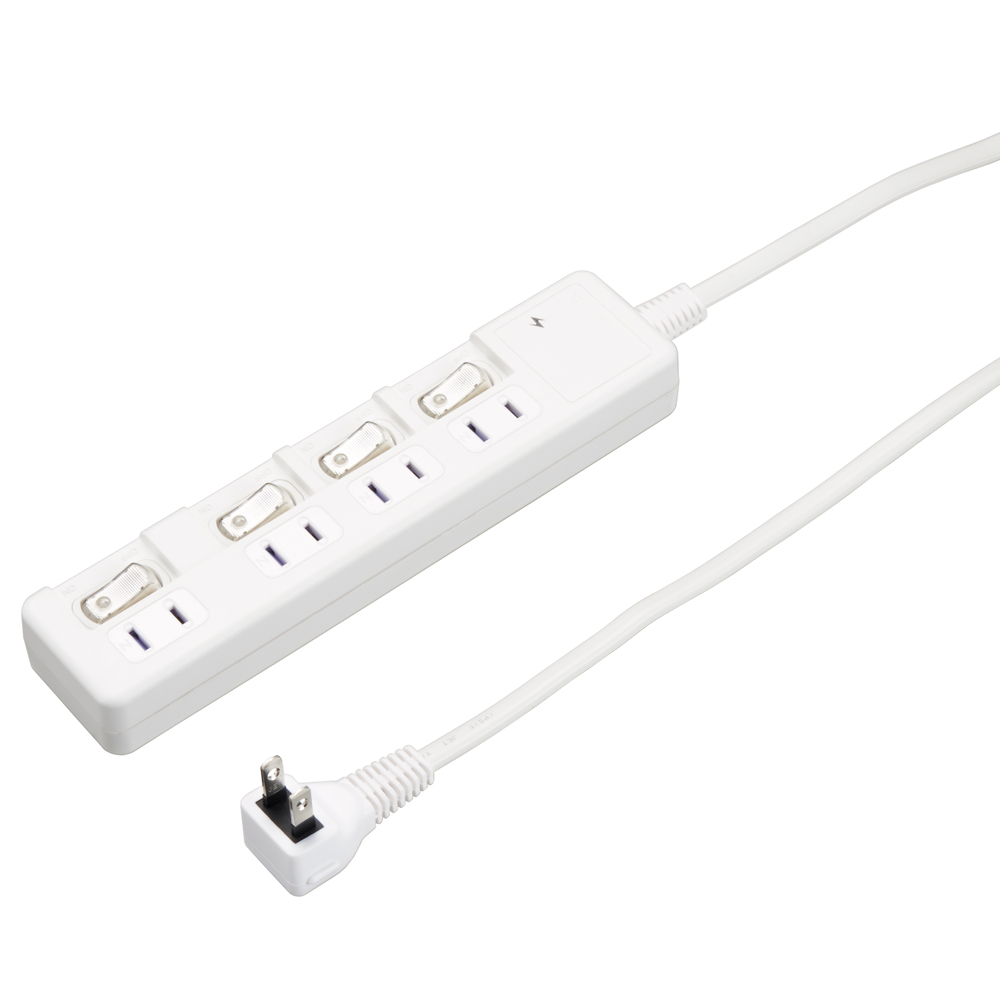 雷ガード付4個口節電タップ0.3mホワイト｜YAZAWA CORPORATION