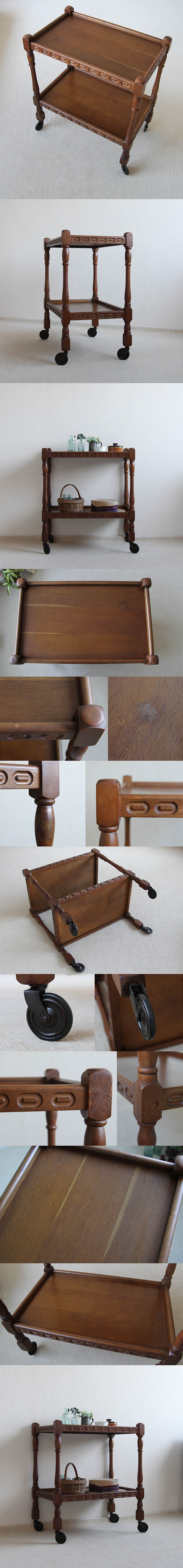 イギリス アンティーク キッチンワゴン トロリー 木製 オーク 収納家具