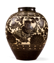 磁州窯黑釉剔花嬰戲蓮紋罐-宇珍國際藝術| Yu Jen Taipei陶朴瓷妍–擎光