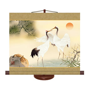 真作】松村呉春/月渓/日ノ出鶴亀図/掛軸☆宝船☆Z-366 真作】松村呉春