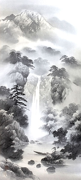 山水画 放浪生涯一美舟】掛軸 水墨画 絵 禅 日本美術 インテリア