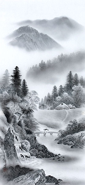 水墨画 山水画 風景画 掛け軸 壁掛 帝保 山水画 掛軸 墨絵 山水画 掛軸