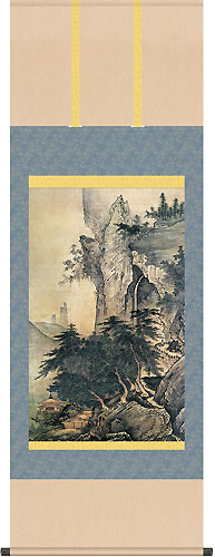 AKa4883 雪舟 肉筆 掛軸 雪舟等楊 四季山水図 掛軸 雪舟等楊 四季山水