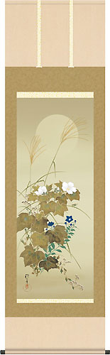 美品 掛け軸 酒井抱一筆「七草図」印刷 解説付き 秋掛け おもてなし 美