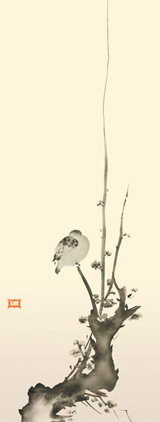 複製】宮本武蔵「紅梅鳩図」重要文化財 表装済 183×49cm 複製】宮本