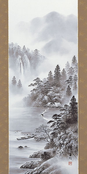 真作】掛軸 富士遠望図 静坐の僧 禅味ある一幅 幽玄の静寂 S161 真作