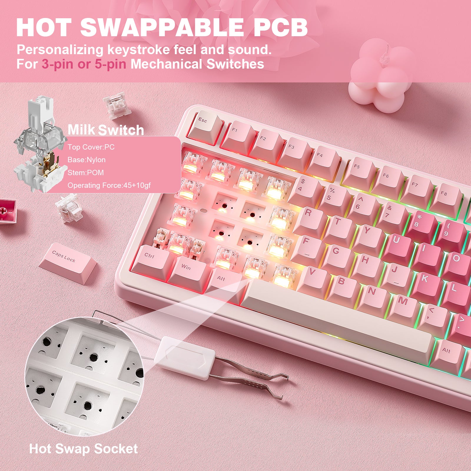 YUNZII B75 Pro Pink Wireless Mechanical Keyboard – YUNZII KEYBOARD