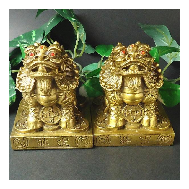 銅製「雌雄貔貅（ヒキュウ）（一対）」 - (株)廣友 [品番：xbd08055