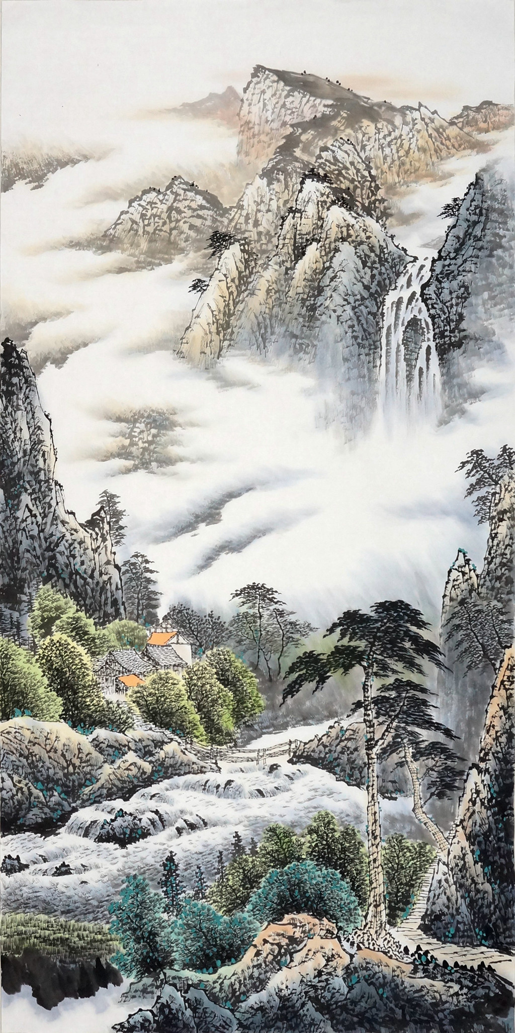 中国古美術・四尺蓮花掛軸・水墨画・八大山人印款・書道品・茶道・賞物