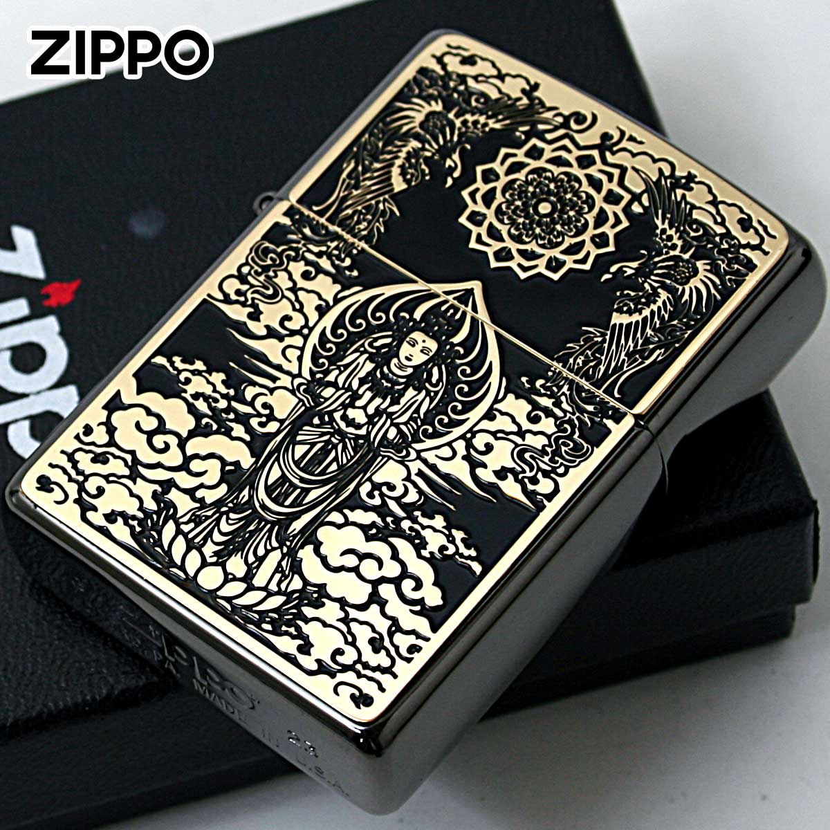 Zippo ジッポー 観世音 ブラックメタル ペイントプレート ネオブラック