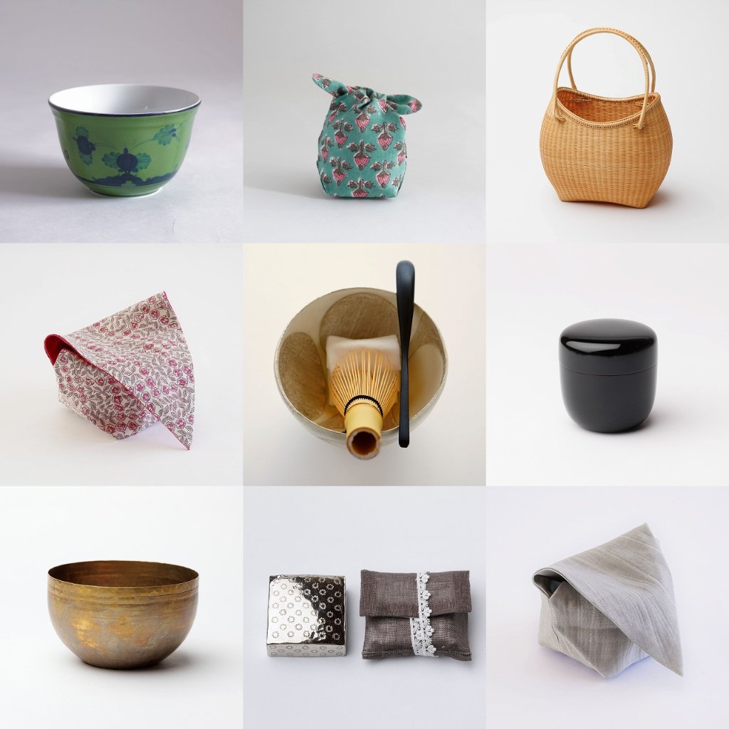 三浦竹軒 5711 九谷青華手山水図 竹籠付・煎茶セット(茶