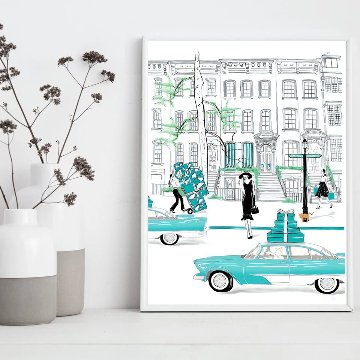 国内配送・送料無料】ティファニーブルー×おしゃれイラスト×街並