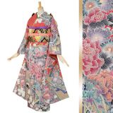 振袖：R153 【訳あり】きぬたや総絞り京友禅 牡丹☆(絹)│ 振袖