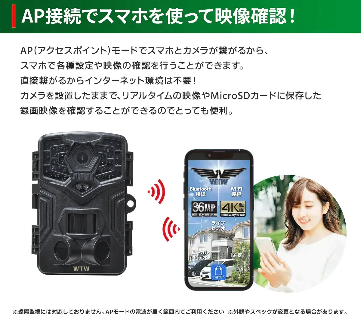 トレイルカメラ 屋外仕様 ソーラー 高画質4800万画素/2.7K映像収録 WTW