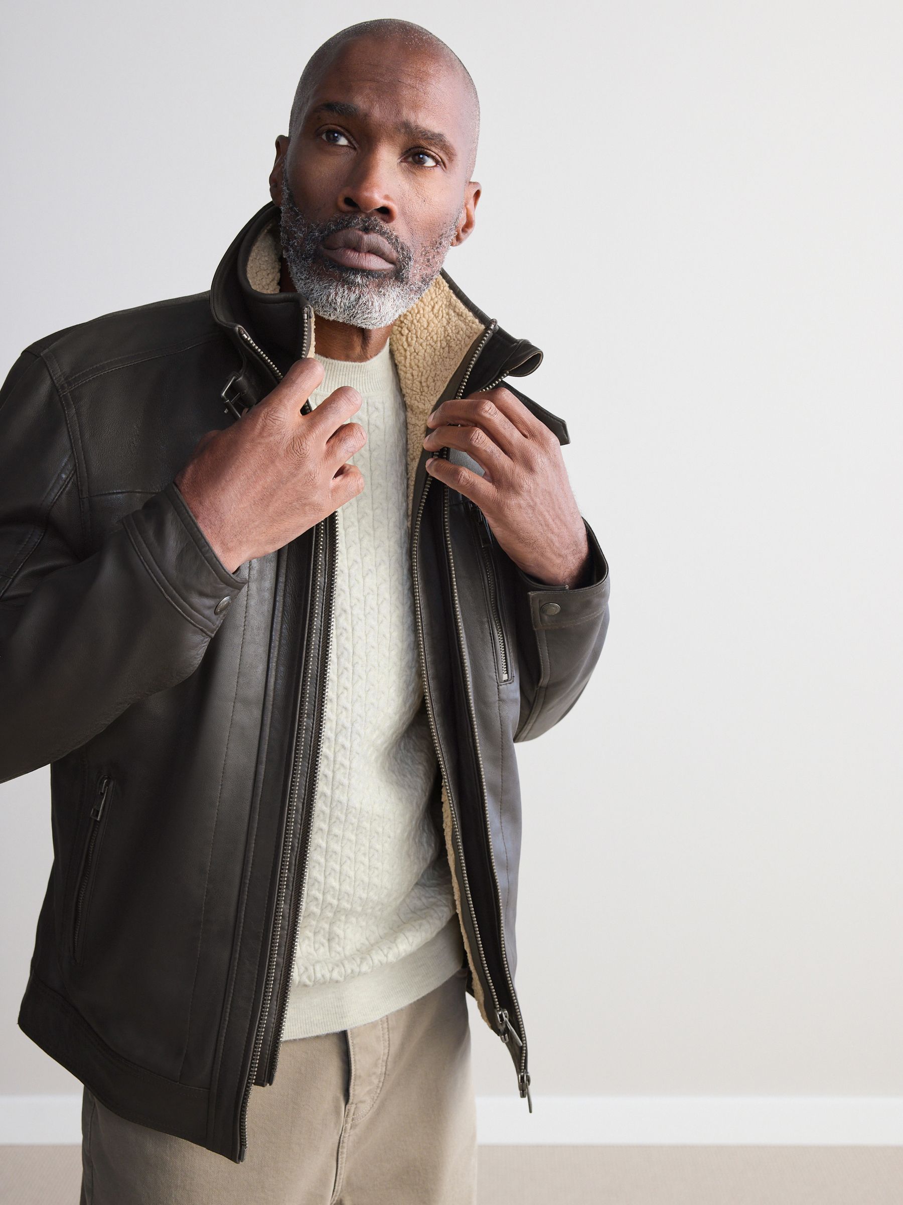 Buy Brown Signature Four Pocket Borg Lined Leather Jacket from