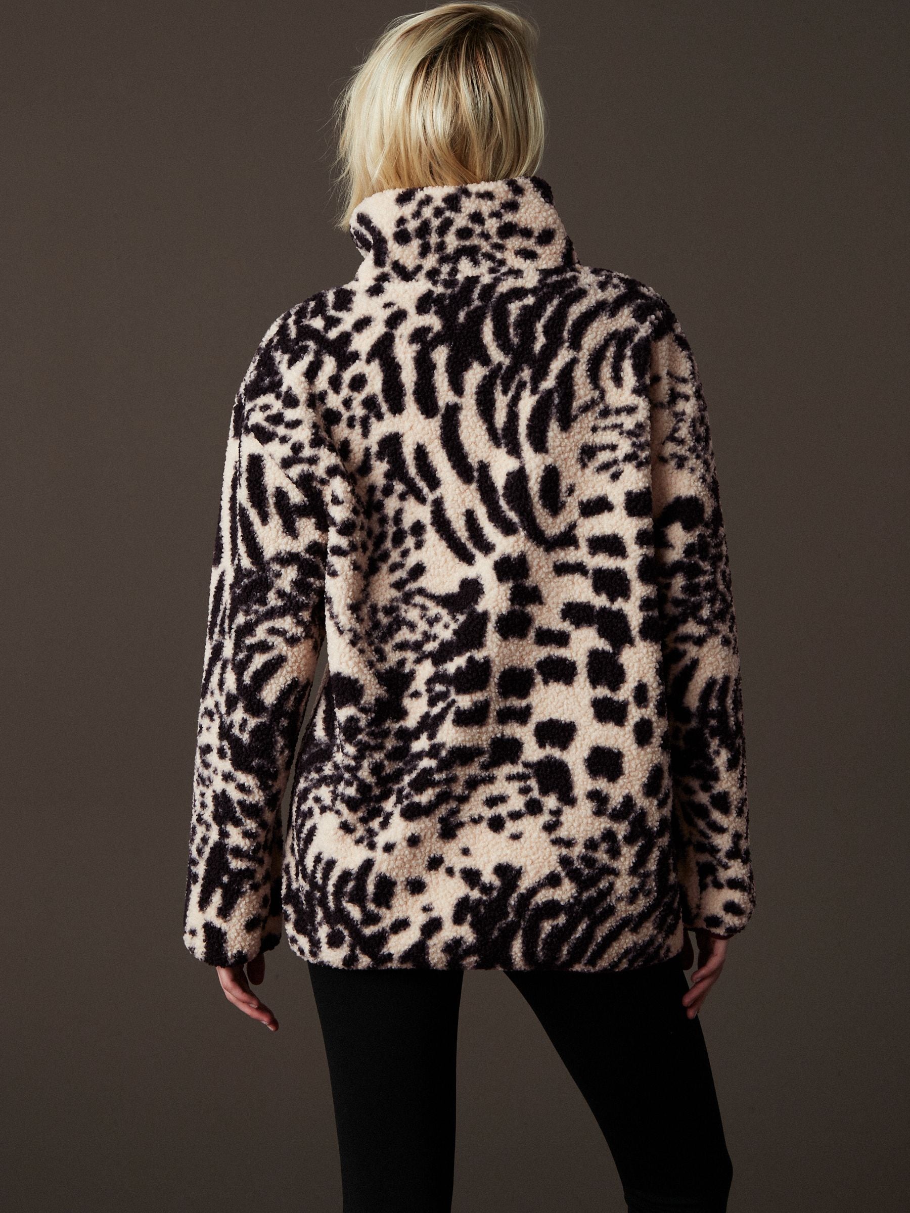 Buy Animal Print Teddy Borg Cosy Longline Quarter Zip Fleece from