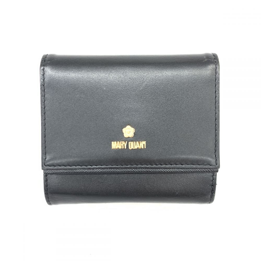 マリークワント/三つ折りコンパクト財布/ロゴプレート/デイジー/レザー