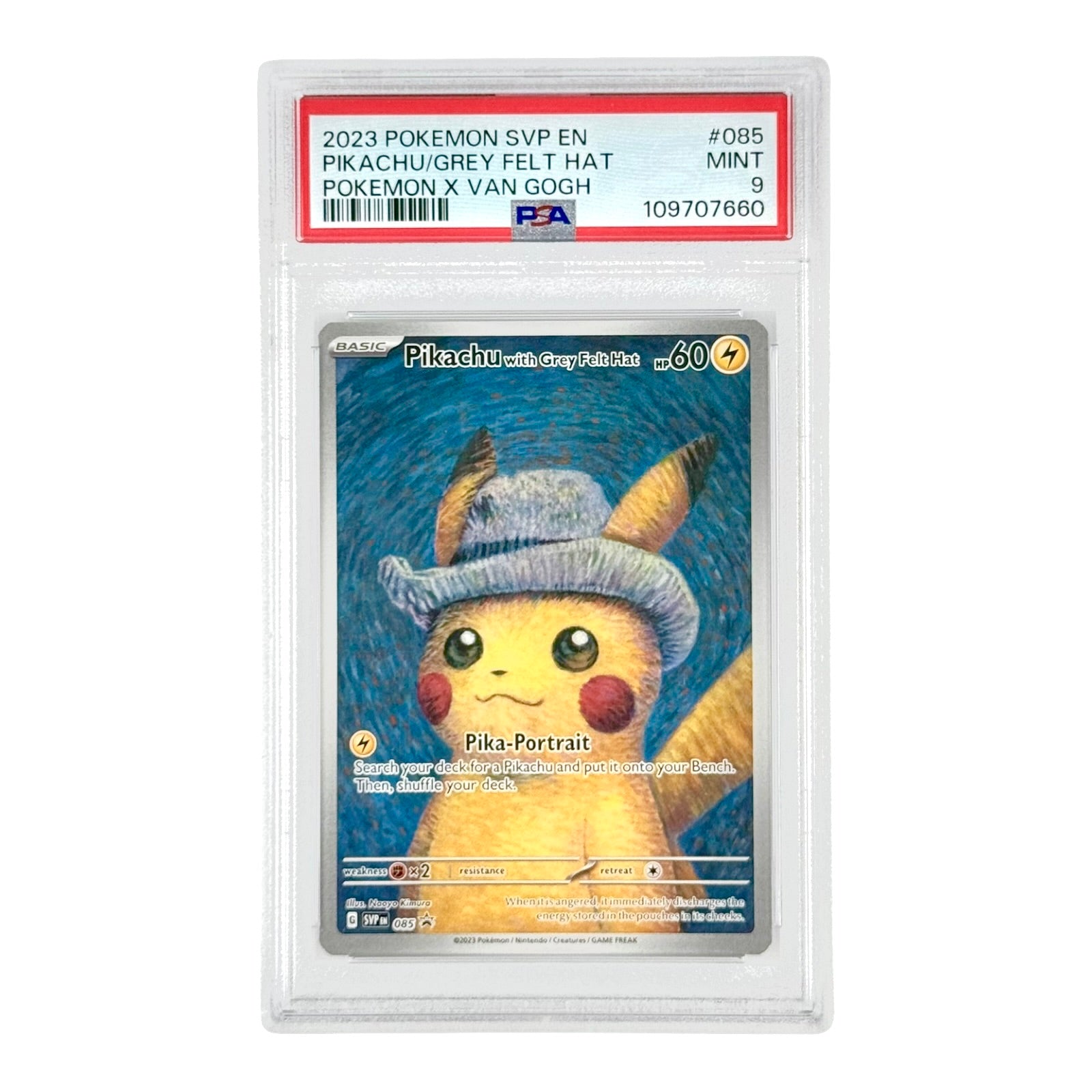 Grey Felt Hat Pikachu 2023 Pokemon X Van Gogh Promo #085 PSA 9