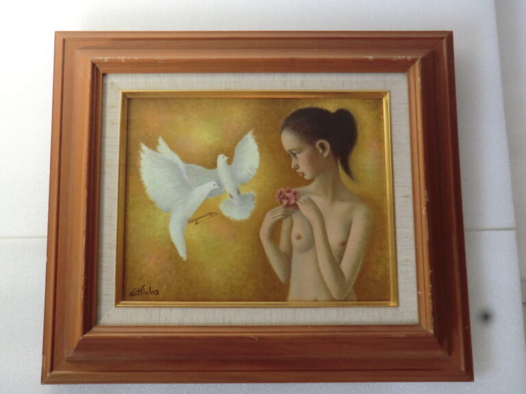 佐藤カツヤ絵画花帽子原画油絵