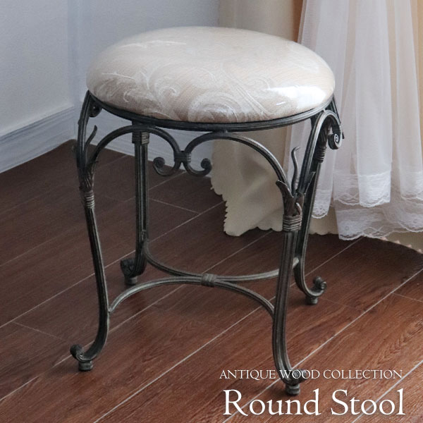 花柄円形スツール アンティーク風 オリジナル カフェ 二脚セット 花柄