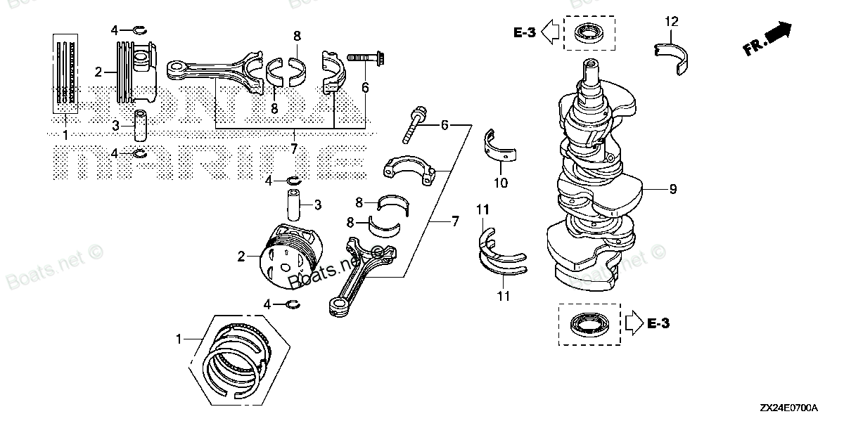 Diagram for: CRANKSHAFT PISTON for HONDA MARINE BF250A XXCA (250