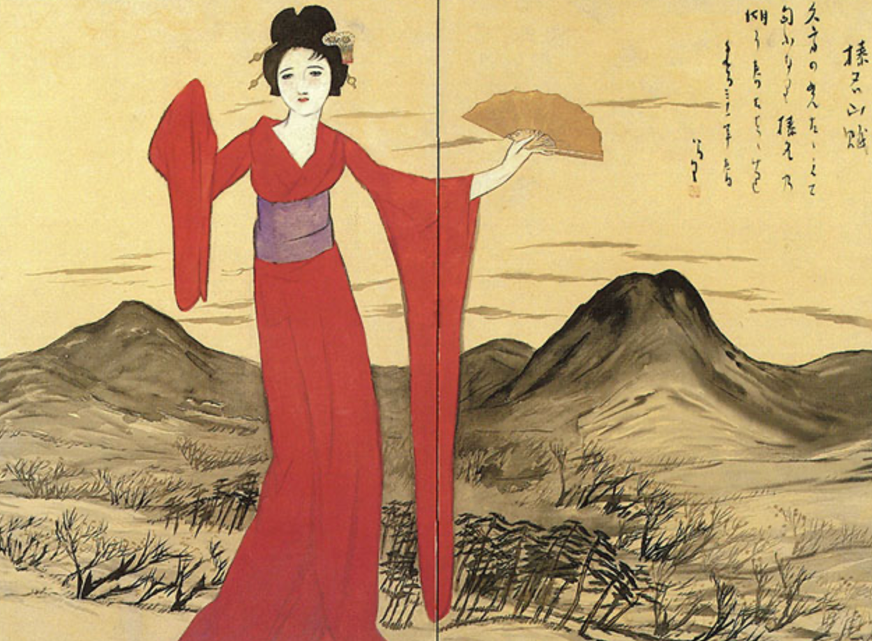 竹久夢二「女性画」美人画 素描 掛軸 紙本：大正ロマン 竹久夢二「