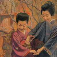 襖絵 絹本 彩色 水野秀方 美人画 日本画 絵画 額装 襖絵 絹本 彩色