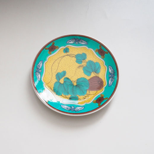 九谷焼 名工 二代 【山岸 政山】青九谷 吉田屋双鳥図 飾皿