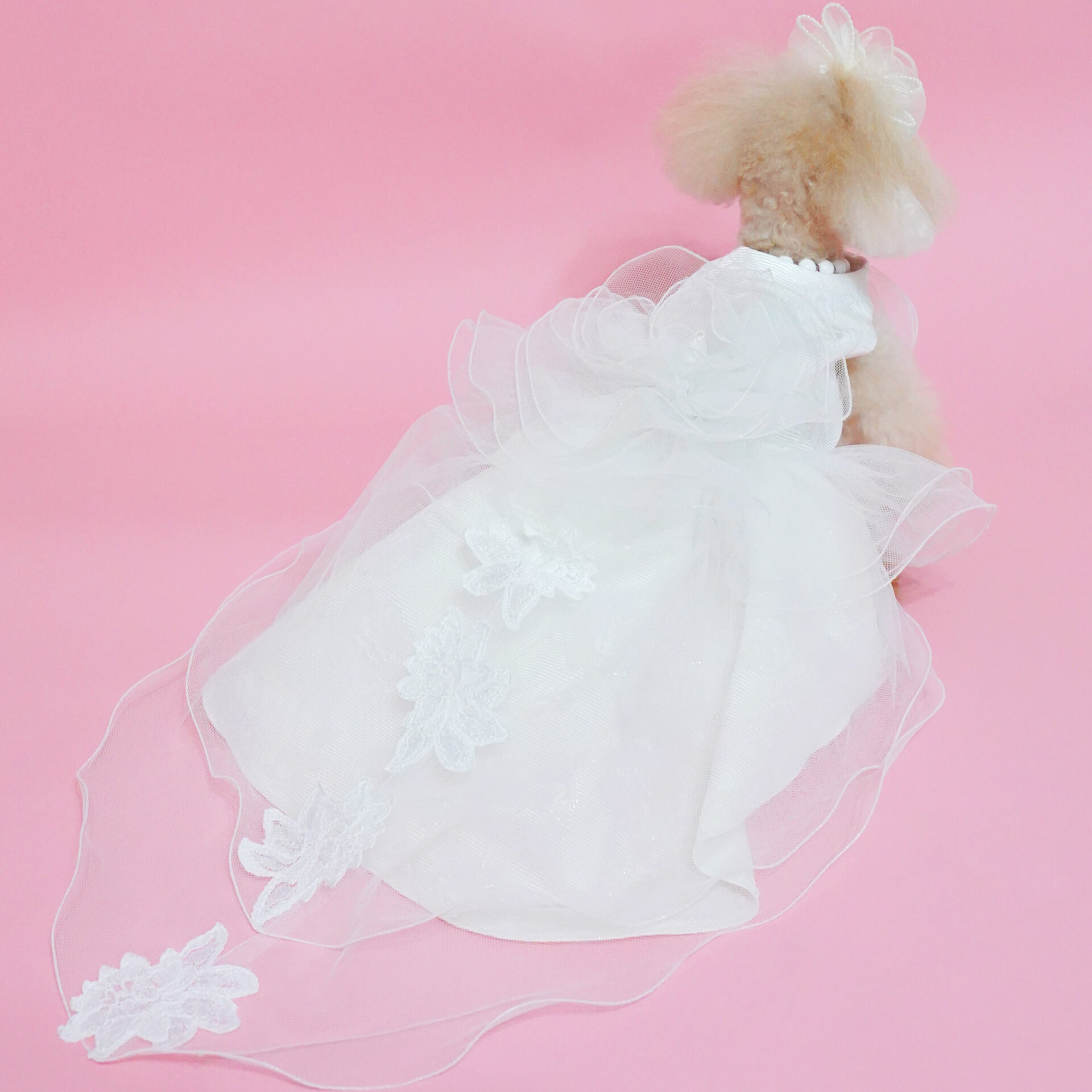 犬猫服1点限り ふわふわチュールのウェディングドレス Sサイズ we-46