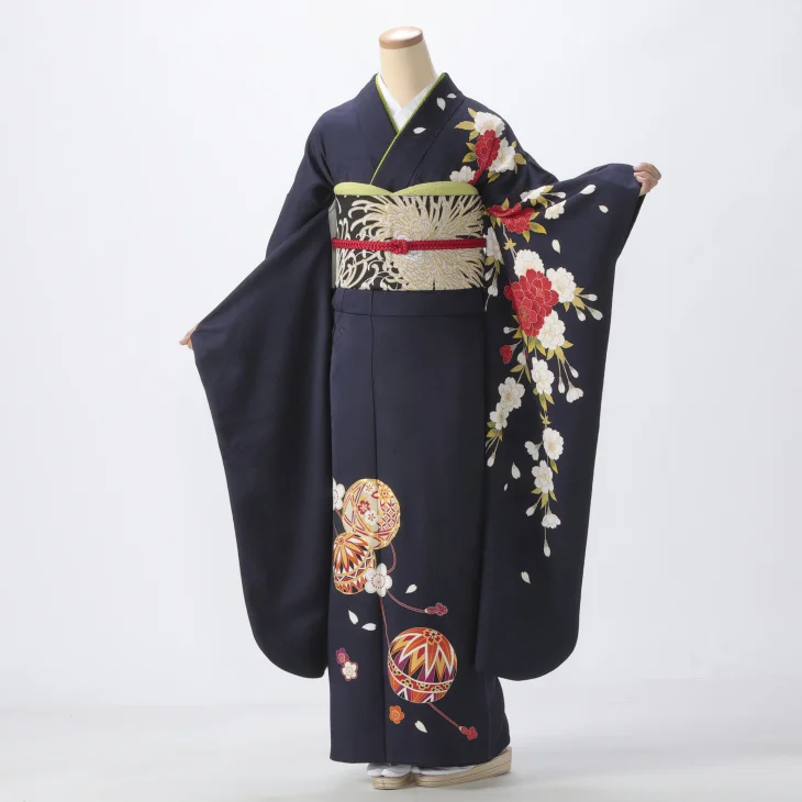 f0522022r】【青・紺系】振袖 レンタル フルセット Lサイズ 【状態:S