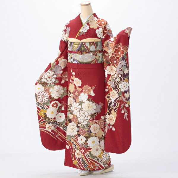 f0720139r2】【赤・ワイン系】振袖 レンタル フルセット Lサイズ