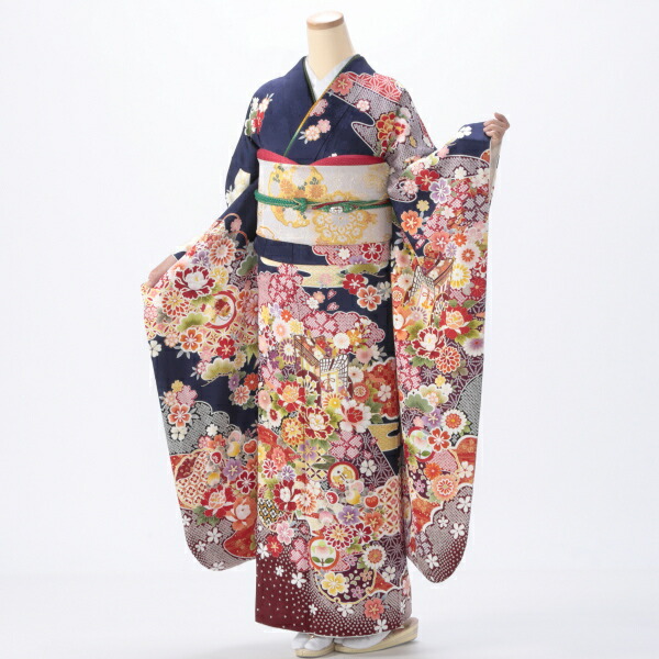 振袖セット 振袖フルセット 正絹振袖 駒刺繍 薔薇 銀通し 金銀系 黒紫