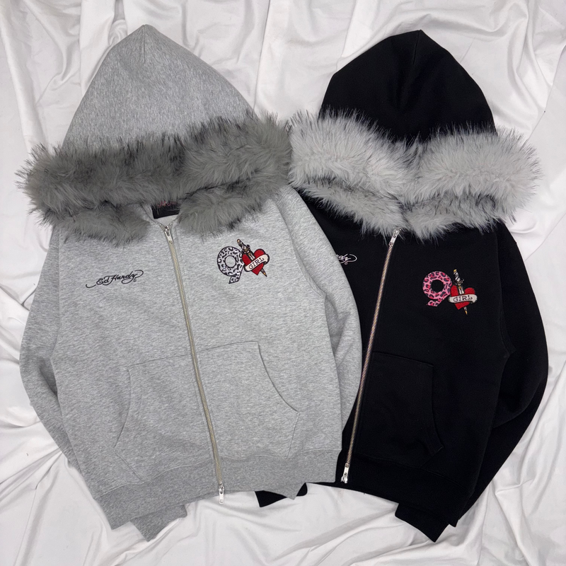Ed Hardy 90 Logo Fur Zip Hoodie – YZ