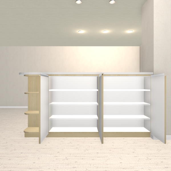 オーダーカウンター下収納4枚開き扉オープンR棚【jk05-02