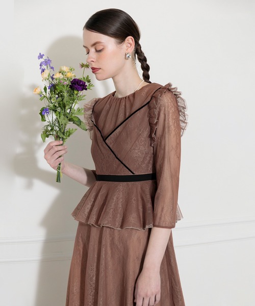 Leja（レジャ） ドレス 「LEJA」総レース花柄レイヤード配色フレア後ろ