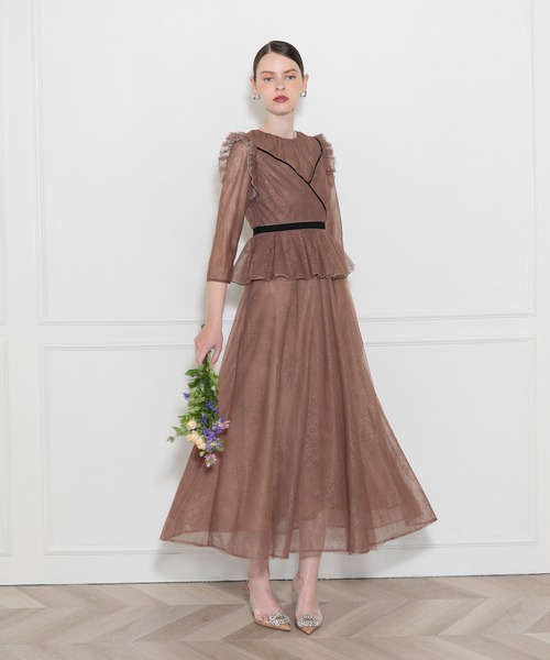 Leja（レジャ） ドレス 「LEJA」総レース花柄レイヤード配色フレア後ろ