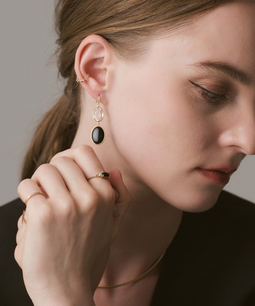 agete（アガット） ピアス ゴールドクォーツ／ジェットピアス