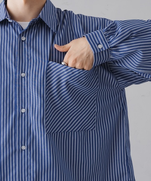早い者勝ち】knosis ストライプ ワークシャツ 青 XL 新品未使用 早い者