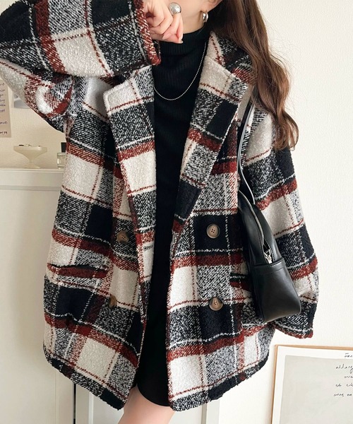 TICCA チェック柄 チェスターコート テントコート 千鳥格子柄 ブラウン