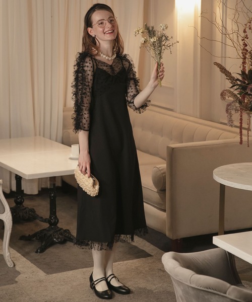 BONLECILL noir ドレス 「BONLECILL noir」2wayフリルスリーブフラワー