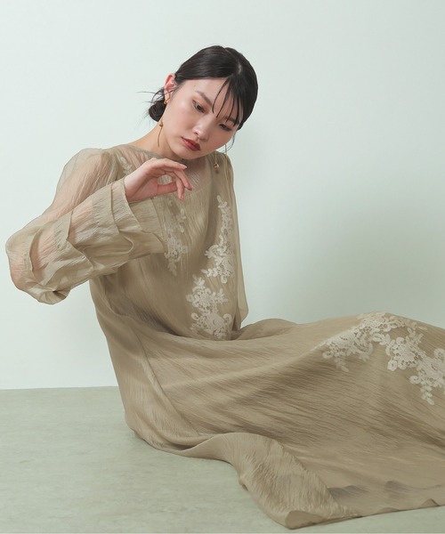 Kana ドレス モチーフレース シアー ワンピース パーティードレス 結婚