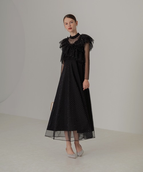 Leja（レジャ） ドレス 「LEJA」2wayドットストーンギャザーチュールA